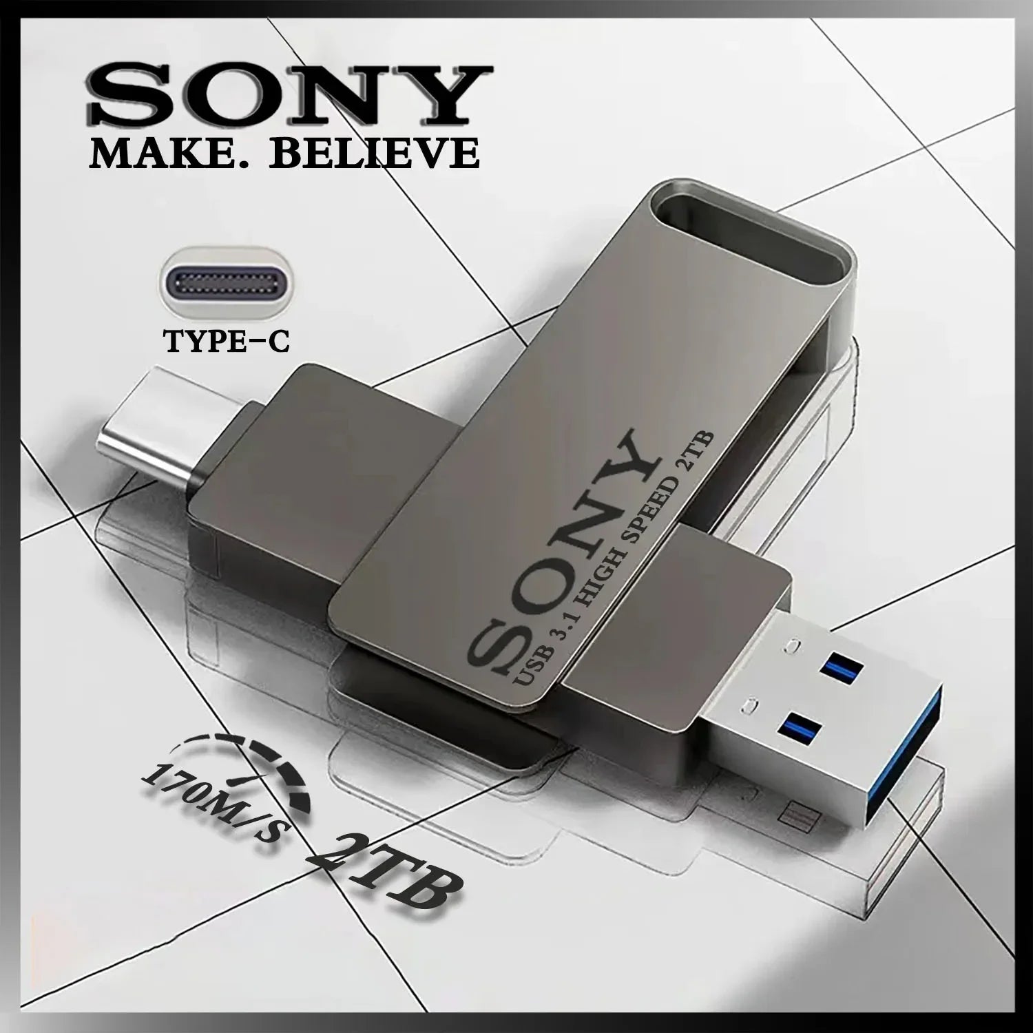 2TB SONY USB PenDrive High Speed Type C Flash Drive 1TB Metal Pendrive 512GB 256GB Portable Memoria USB Stick For Xiaomi Phone
