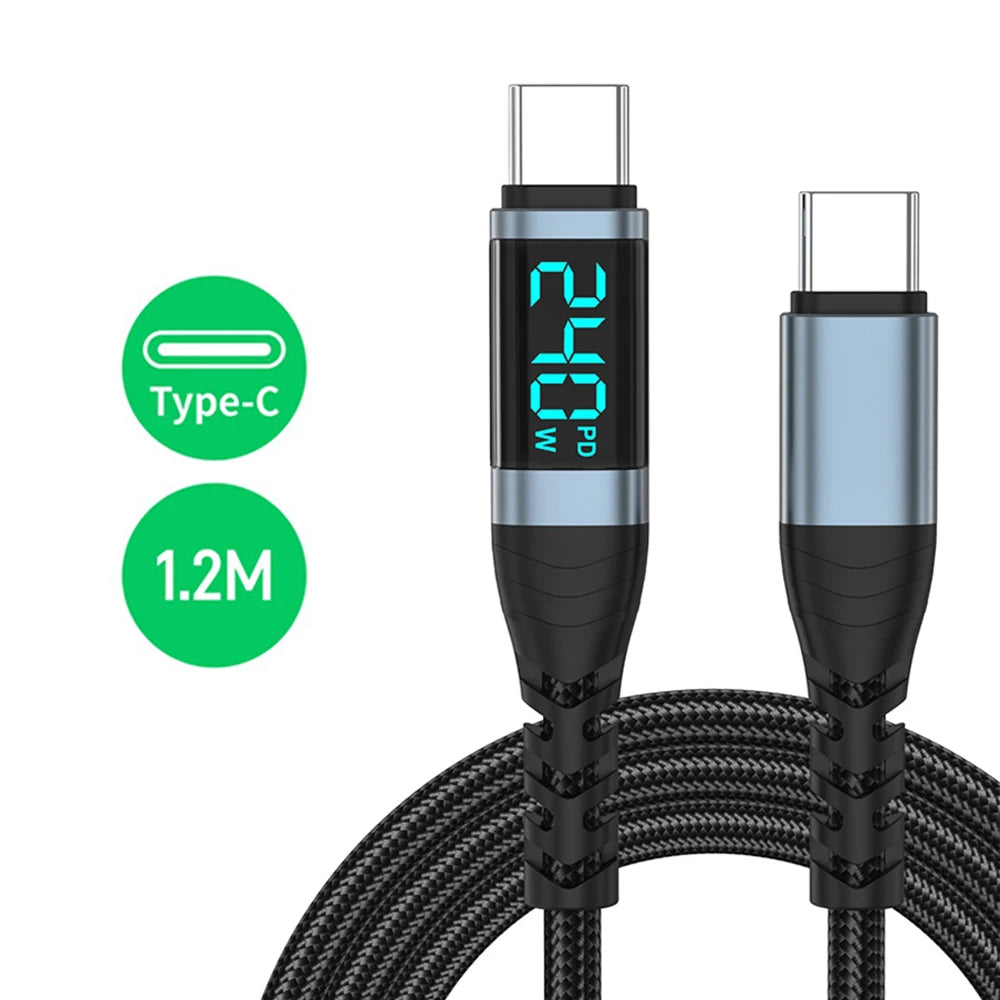 240W Type C to Type C Super Charge Digital Display Cable 0.5m-2m USB C Data Cable For Iphone 15 16 Samsung s24 s23 Huawei Xiaomi