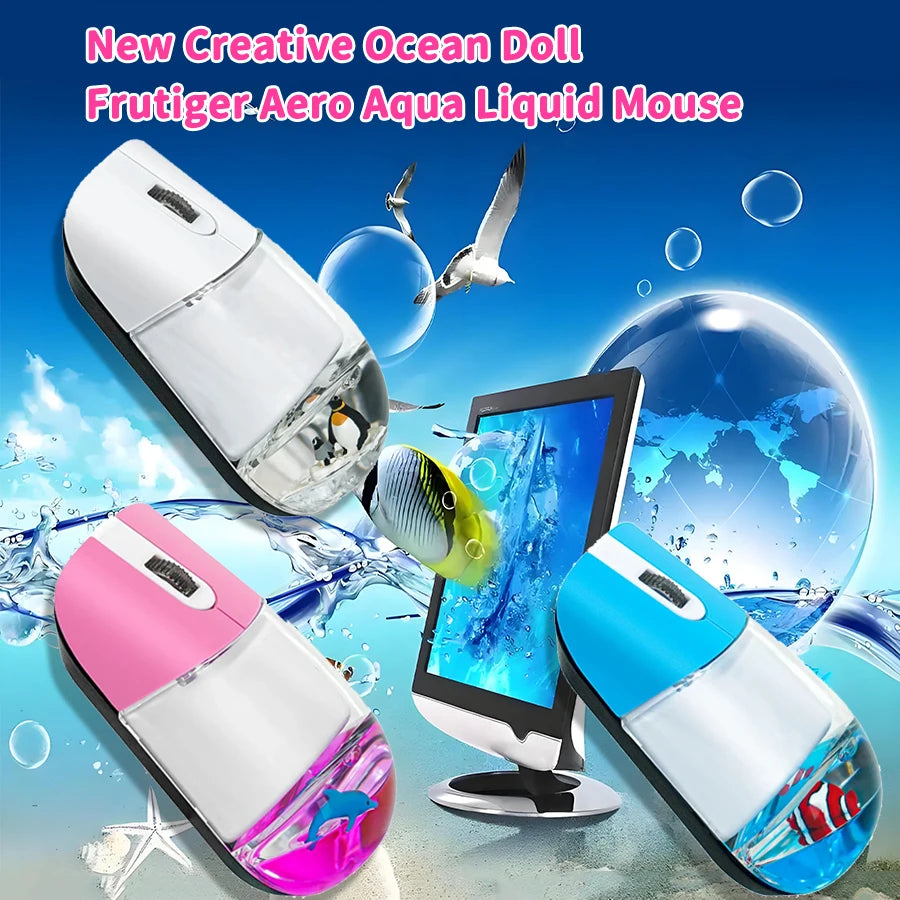 Frutiger Aero Aqua Liquid Mouse Cute Floating Aquarium Animal 2.4G+Bluetooth Wireless Optical Ocean Doll Mice For Laptop Desktop