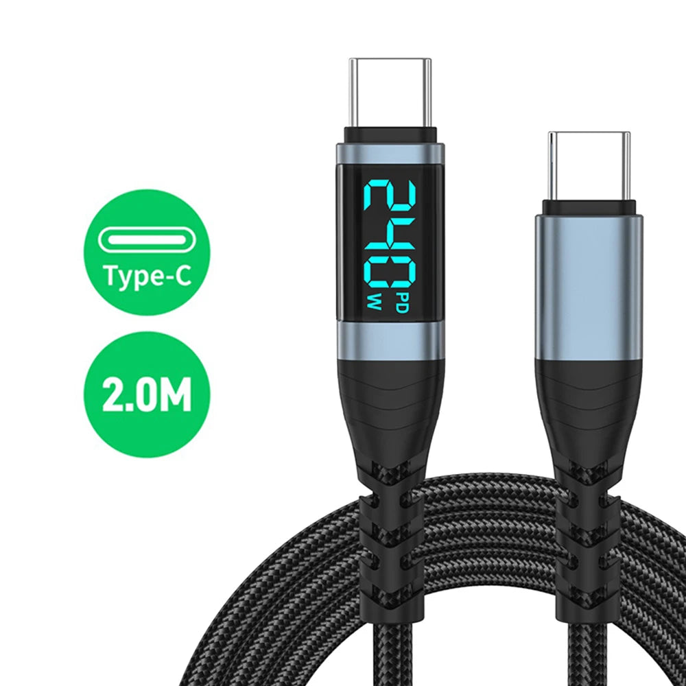 240W Type C to Type C Super Charge Digital Display Cable 0.5m-2m USB C Data Cable For Iphone 15 16 Samsung s24 s23 Huawei Xiaomi