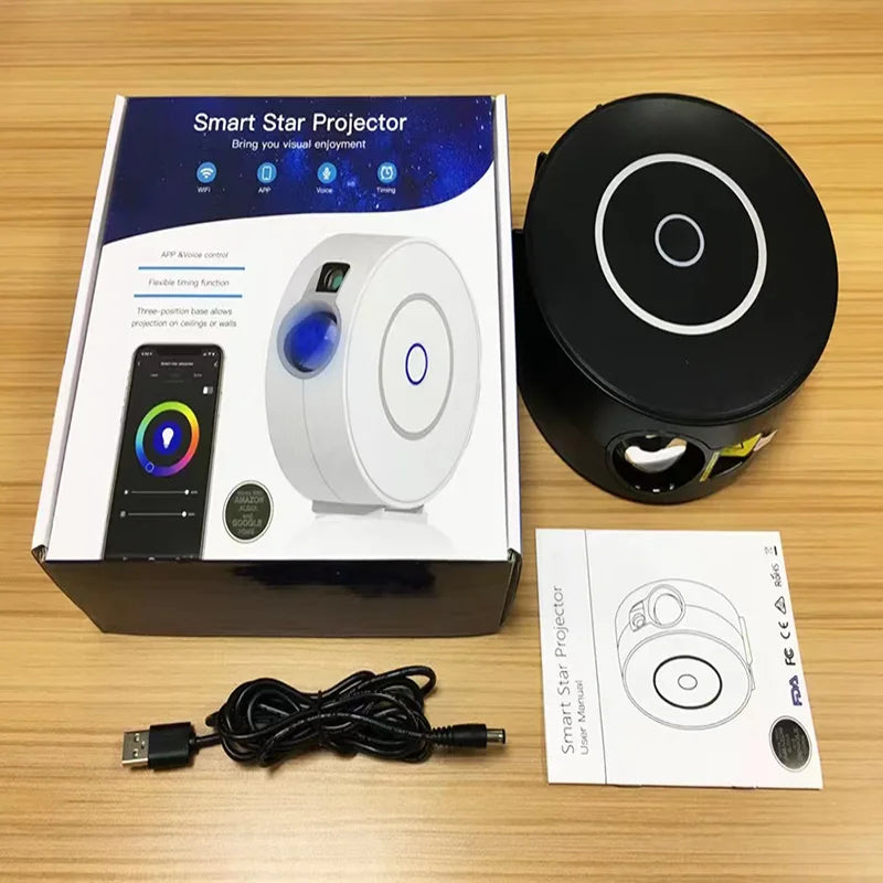 Tuya WiFi Intelligent Aurora Galaxy Starry Sky Projector Intelligent Voice Control System APP Control Projector LED Lights Gift