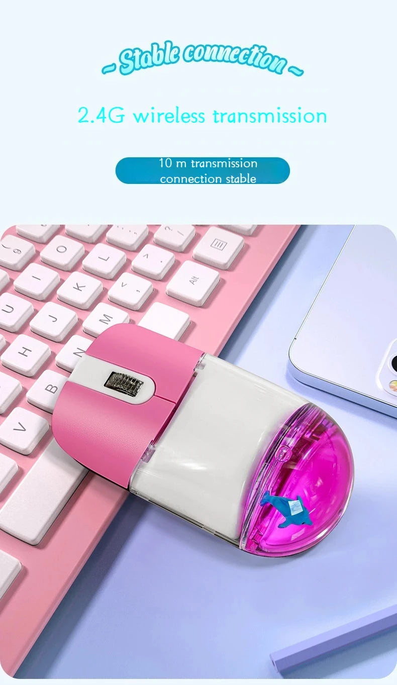 Frutiger Aero Aqua Liquid Mouse Cute Floating Aquarium Animal 2.4G+Bluetooth Wireless Optical Ocean Doll Mice For Laptop Desktop