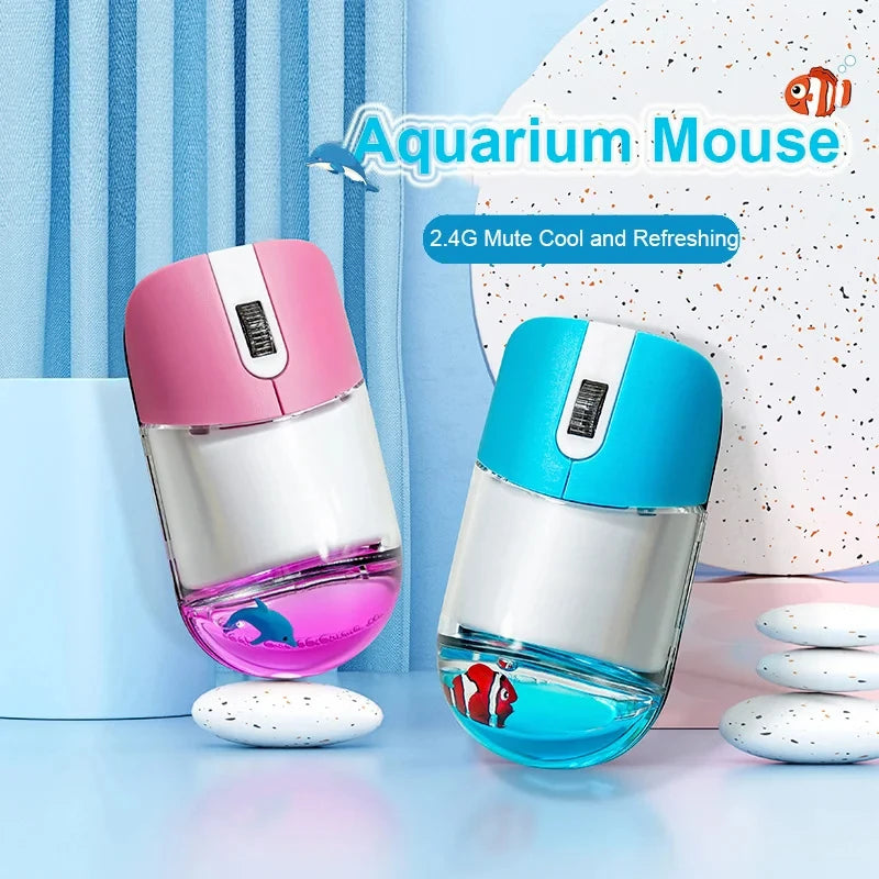 Frutiger Aero Aqua Liquid Mouse Cute Floating Aquarium Animal 2.4G+Bluetooth Wireless Optical Ocean Doll Mice For Laptop Desktop