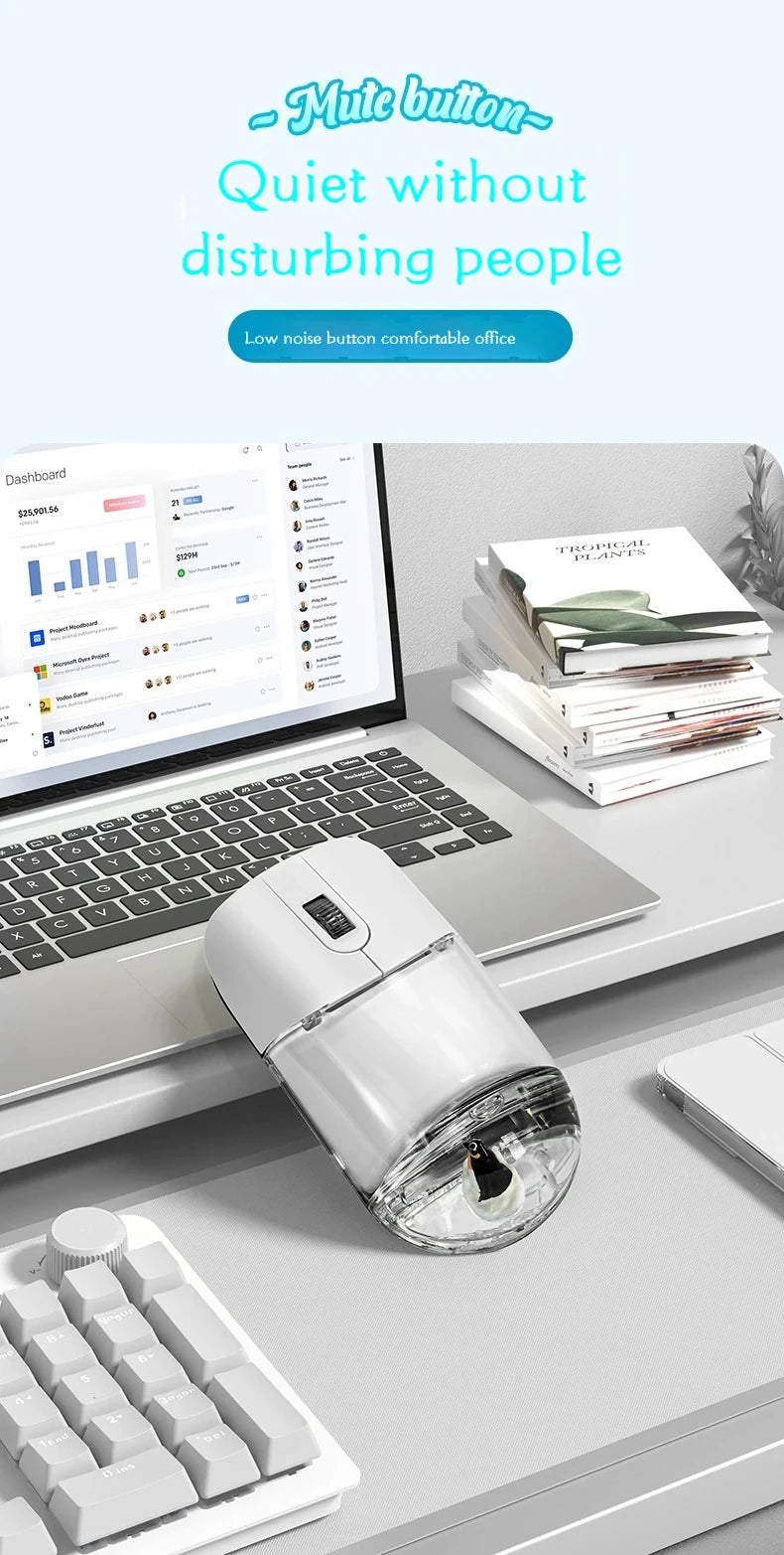 Frutiger Aero Aqua Liquid Mouse Cute Floating Aquarium Animal 2.4G+Bluetooth Wireless Optical Ocean Doll Mice For Laptop Desktop