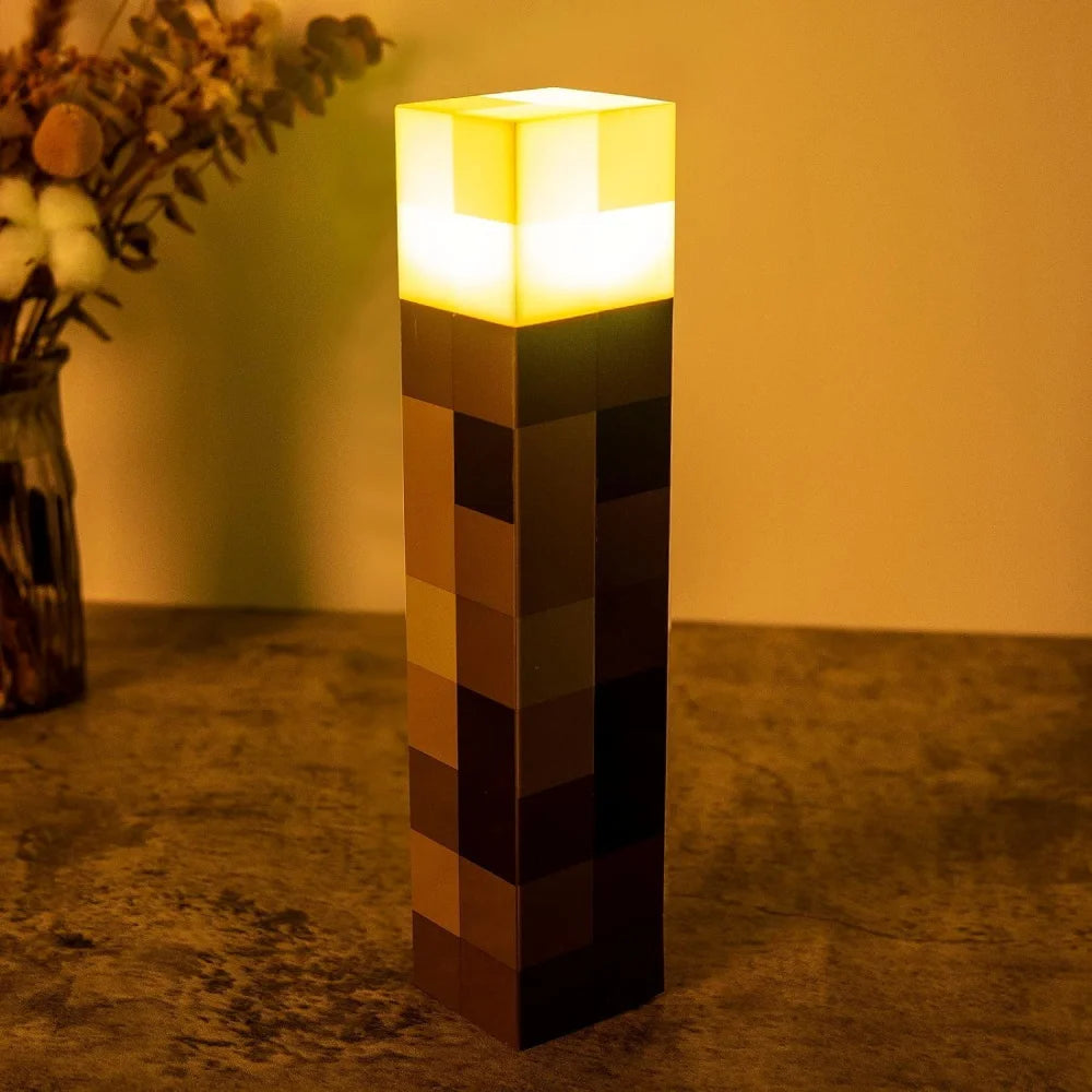 MC Game Brownstone Torch Lamp Figure 4Colors LED Night Light Bedroom Decorative Table Lamp USB Charging with Buckle Kids Toy Gif